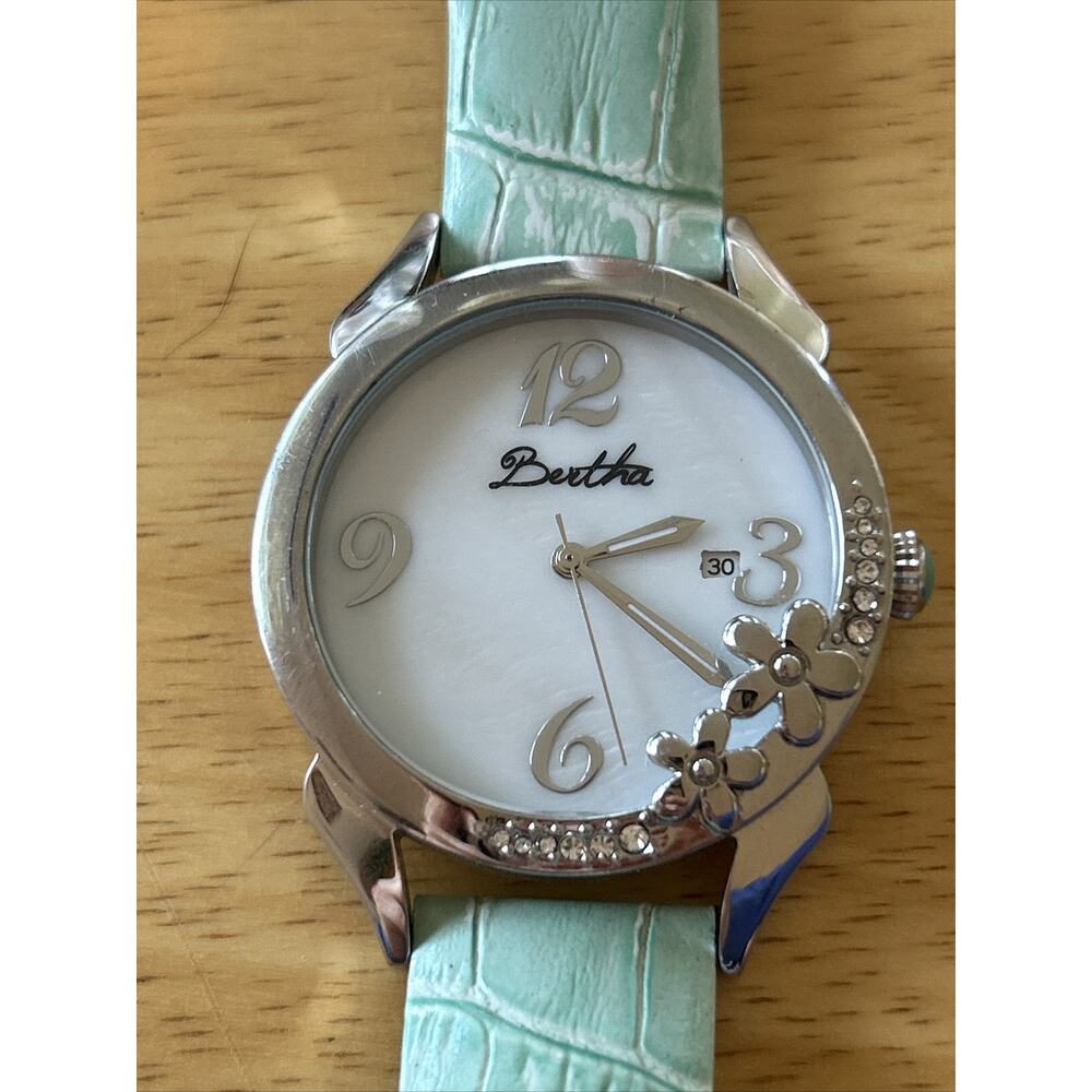 Bertha Silver Tone Floral Bezel Women’s Quartz Watch